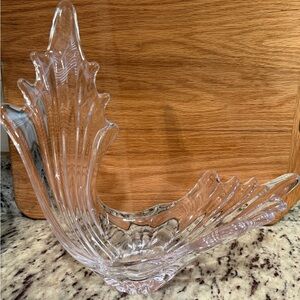 Vintage Cofrac Art Verrier France Lead Crystal Sculpture Splash Wave Bowl Vase